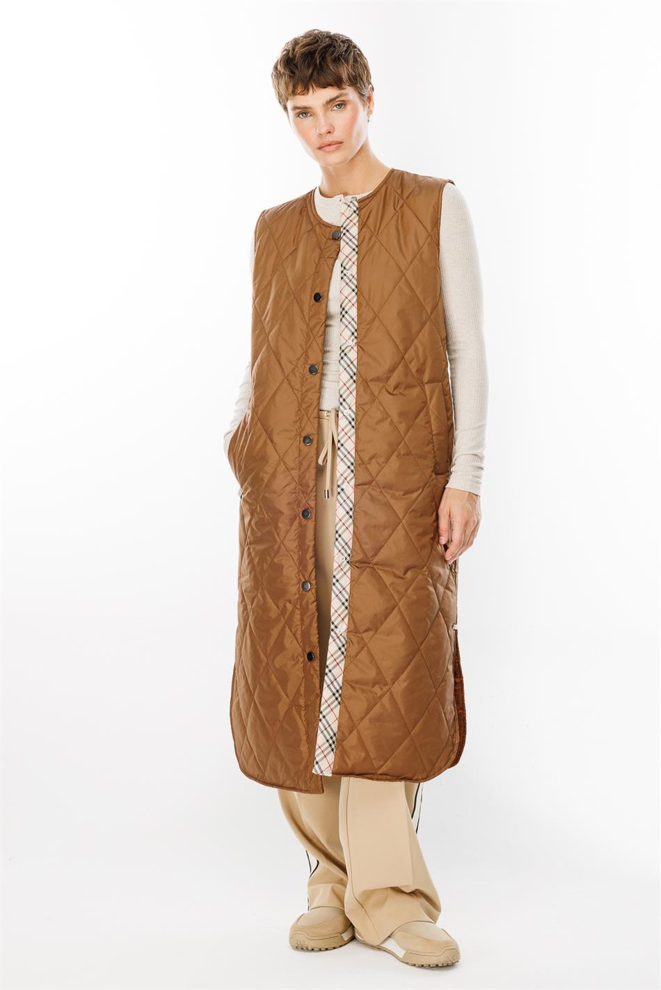 Unikal 24 Garni Detallı Sırtılmış Uzun Hər Zamanlı İdman Jileti - Earth Tone