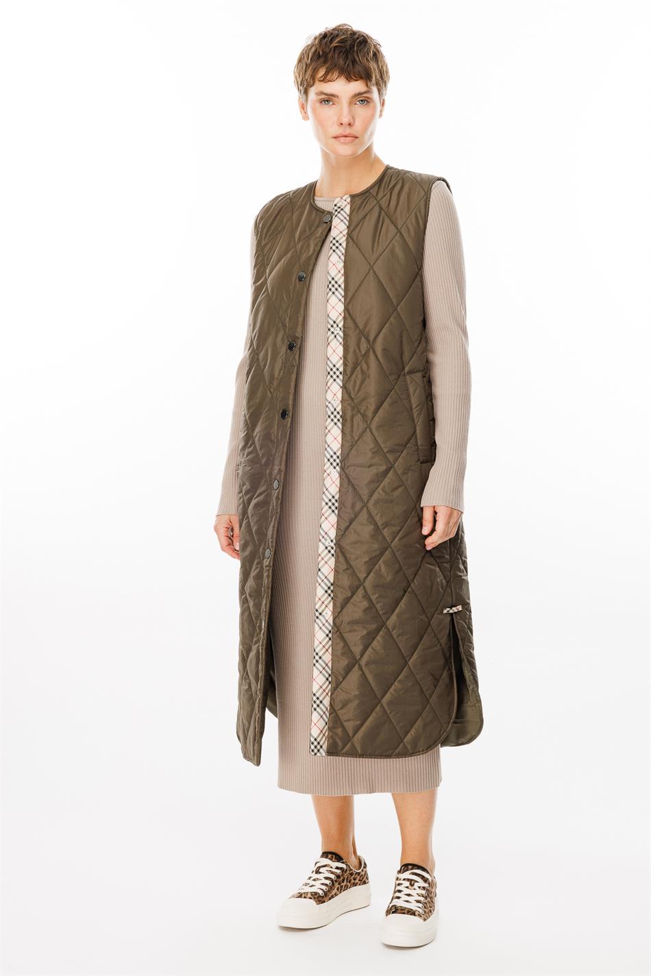 Bütün Dövrlər üçün Unikal 24 Detallı Yorğanlı Uzun İdman Jileti - Xaki