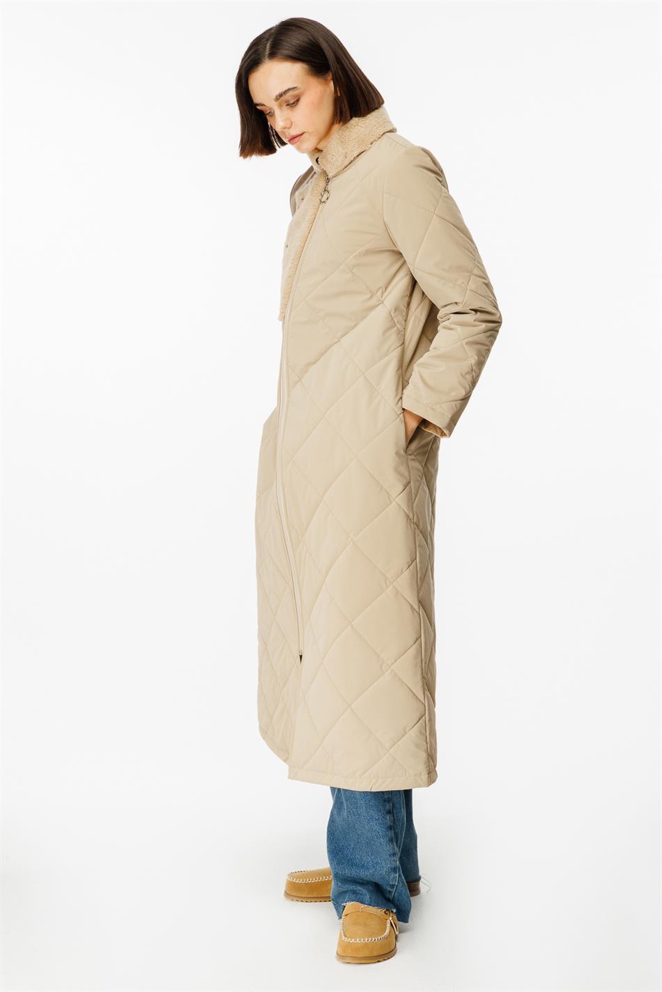 Versa Xüsusi Yastıqlı Parça və Yumşaq Süni Xəz Astarlı Dəri İdman Gödəkçəsi - Daş