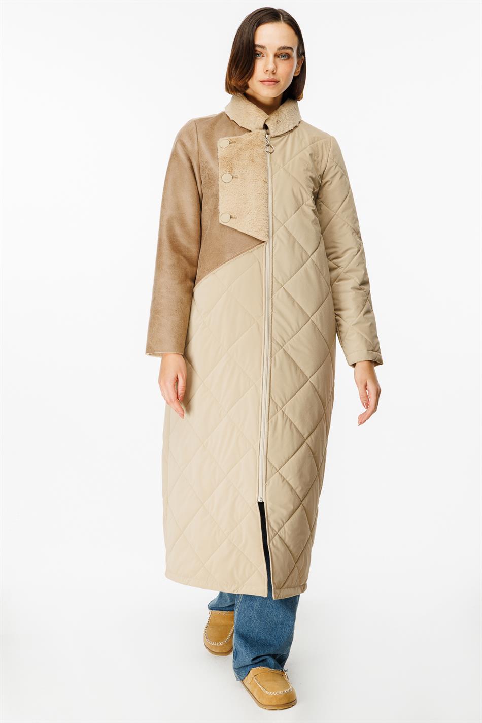 Versa Xüsusi Yastıqlı Parça və Yumşaq Süni Xəz Astarlı Dəri İdman Gödəkçəsi - Daş