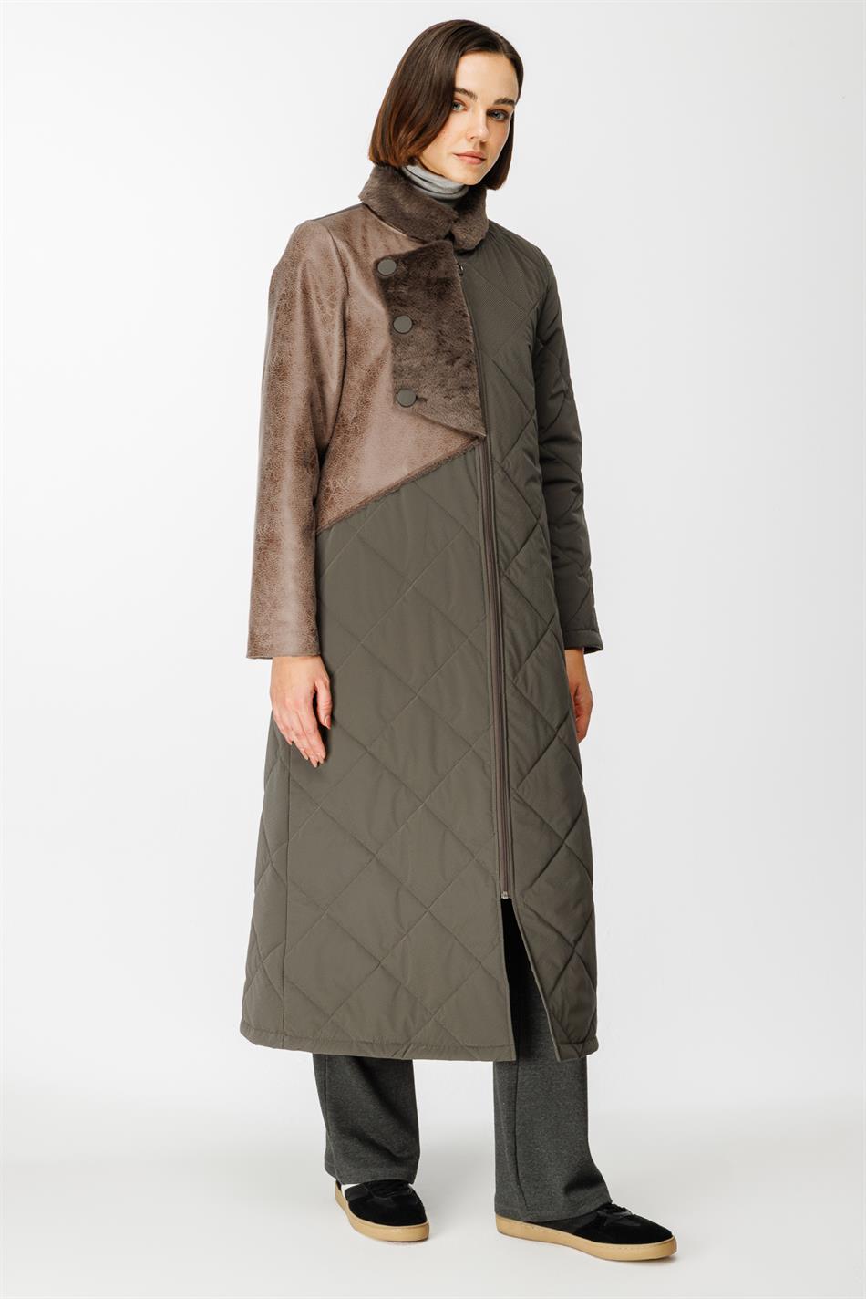 Versa Xüsusi Yastıqlı Parça və Yumşaq Süni Xəz Astarlı Dəri İdman Palto Gödəkçəsi - Mink