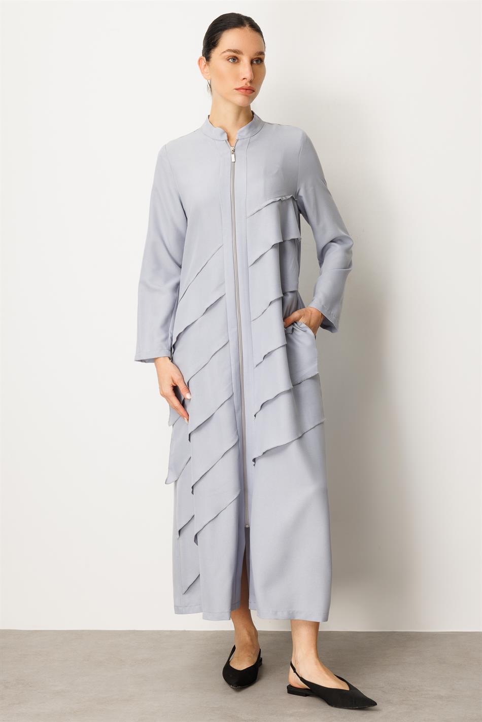 Volan İpekçe Kap Ferace-Gri