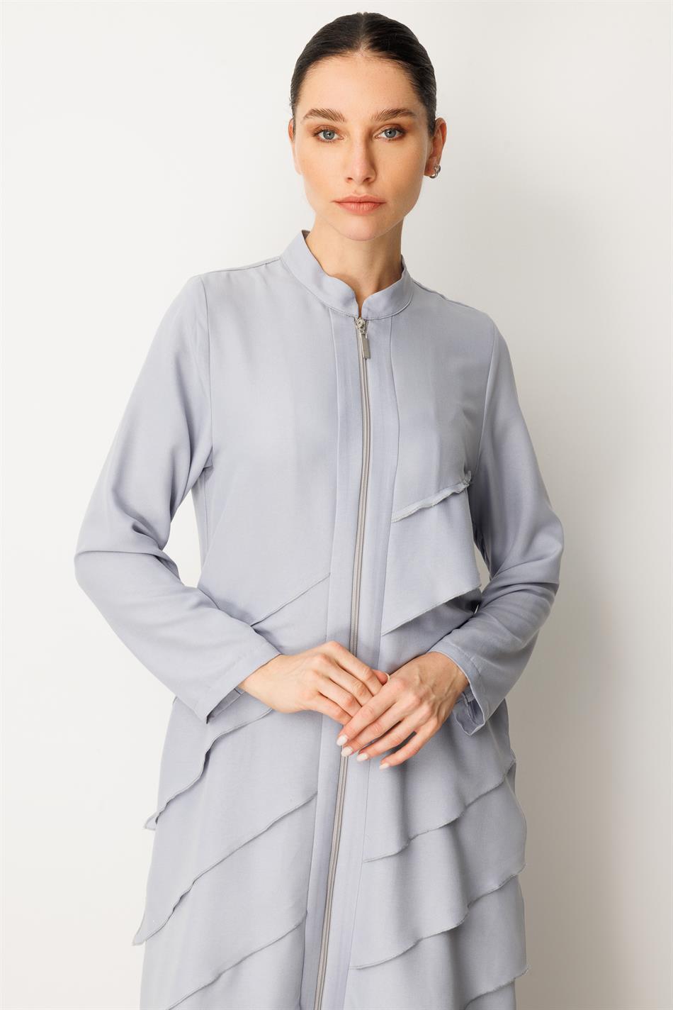 Volan İpekçe Kap Ferace-Gri