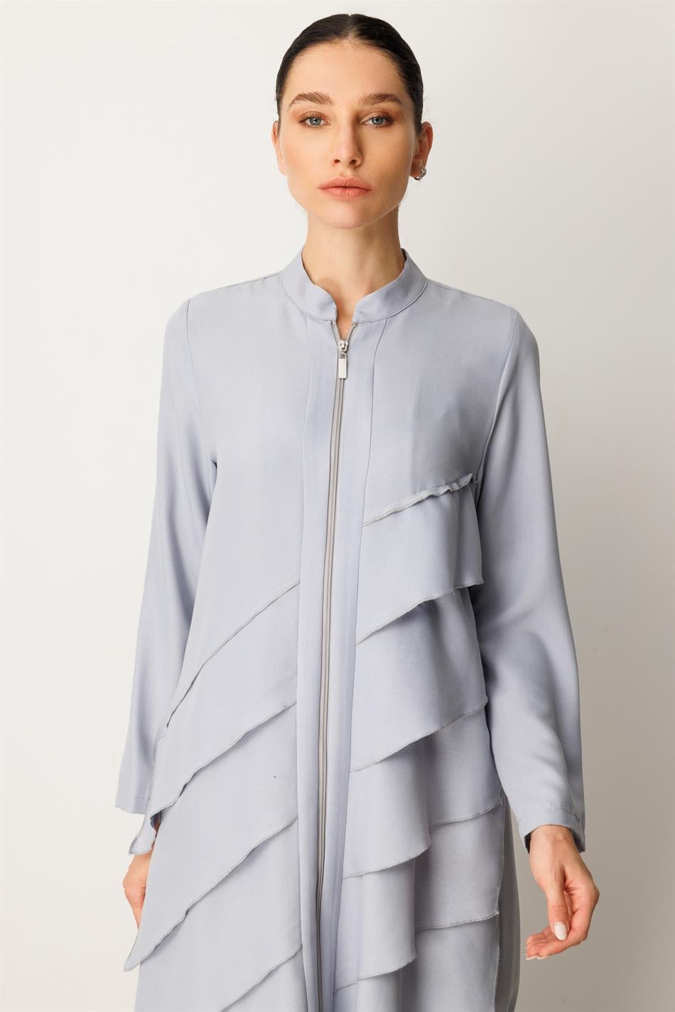 Volan İpekçe Kap Ferace-Gri