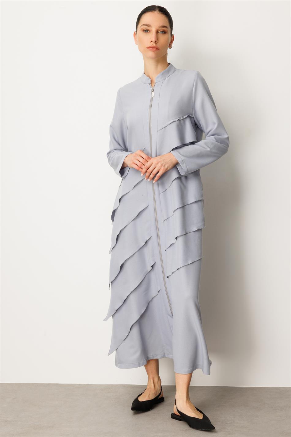 Volan İpekçe Kap Ferace-Gri