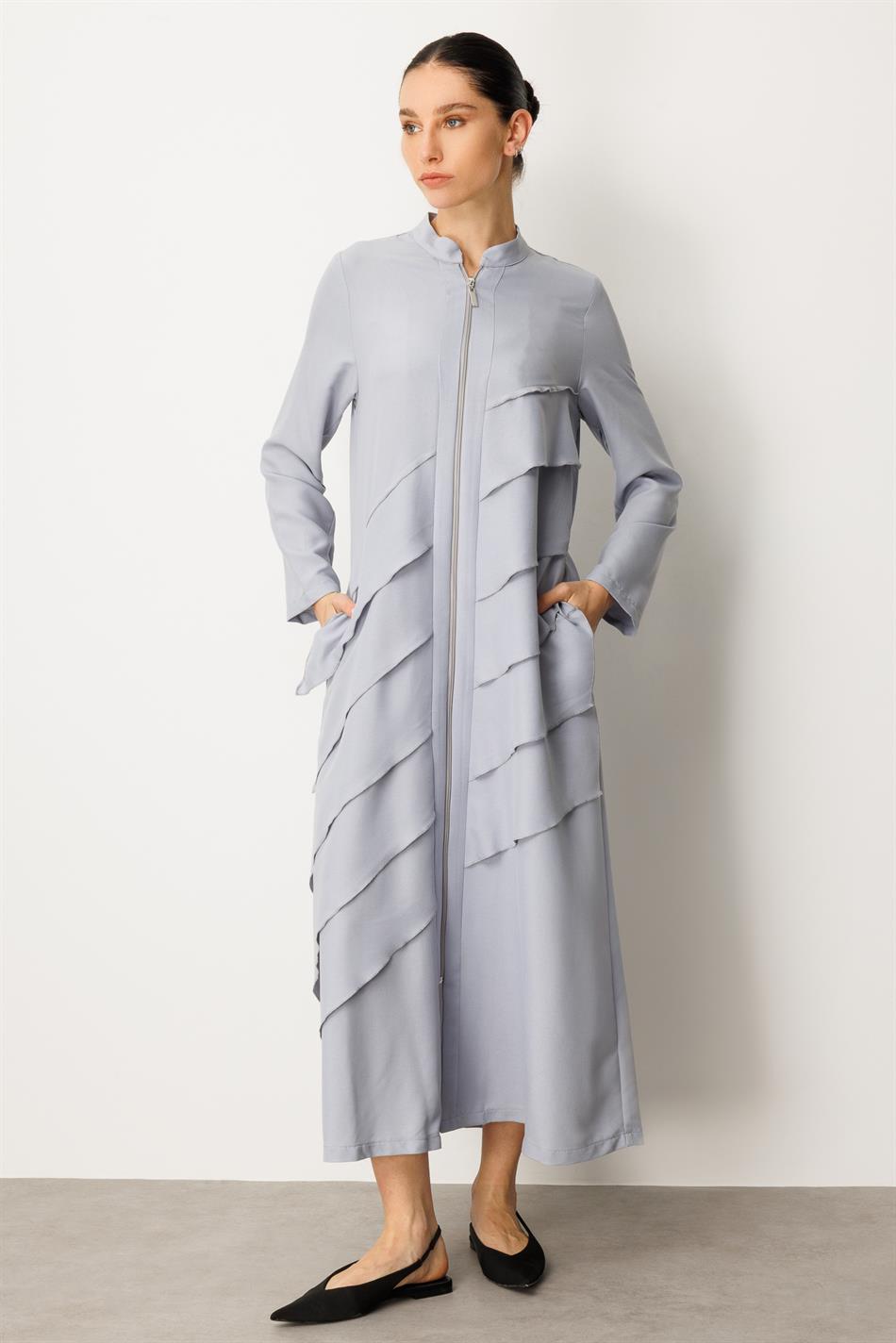 Volan İpekçe Kap Ferace-Gri