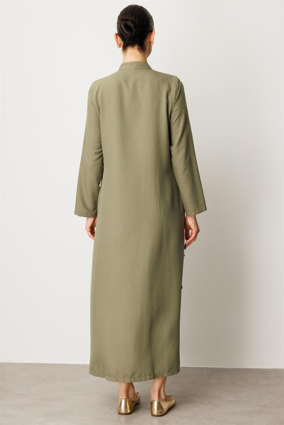 Volan Silk Coat Abaya - Khaki