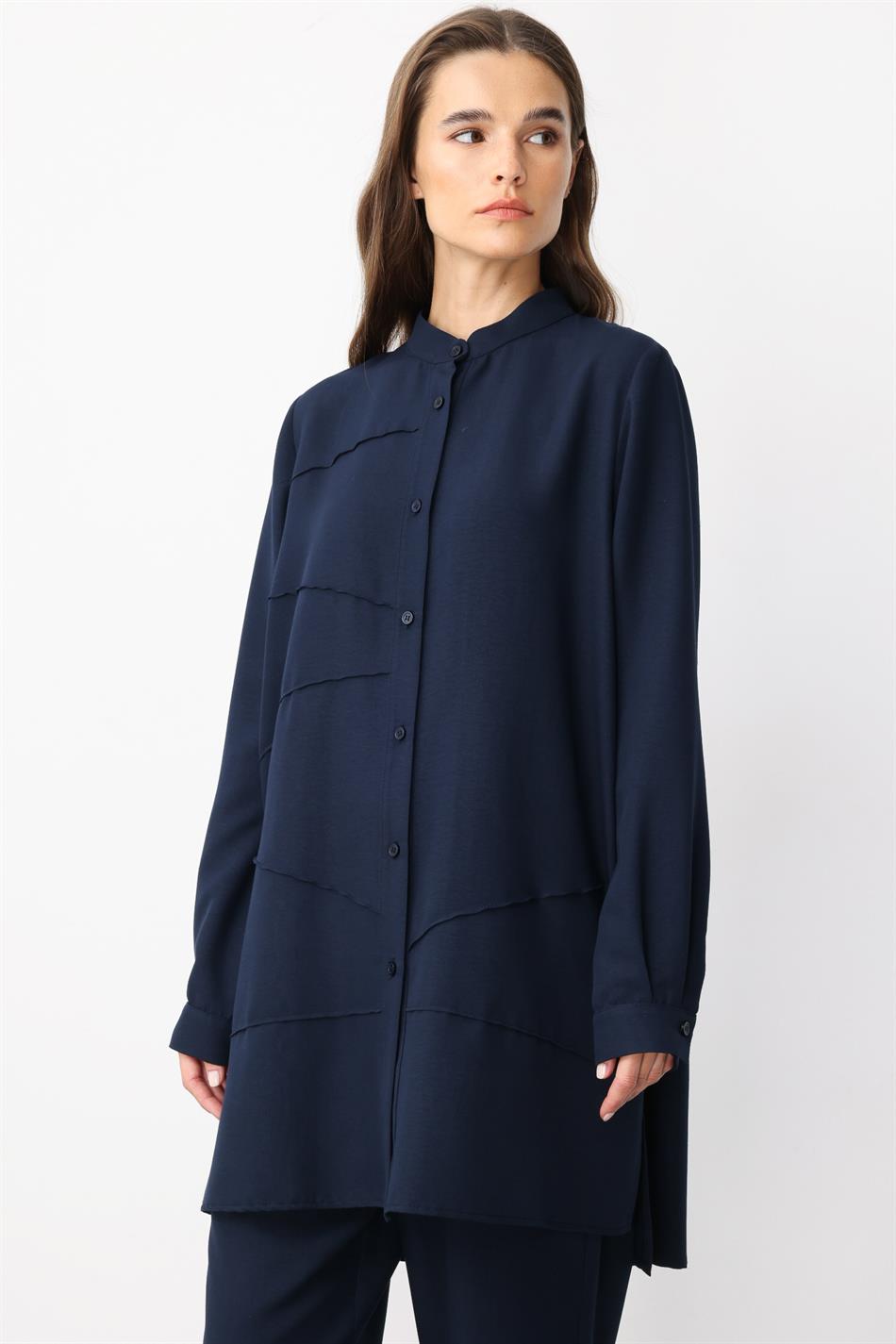 VYS Top en broek met ribbeldetails en zijdeachtige textuur - Marineblauw