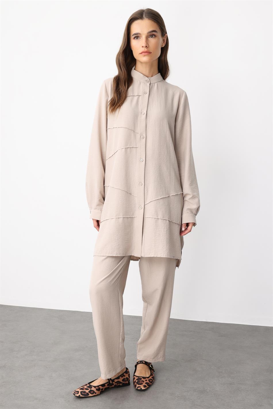 VYS Top en broek met ribbeldetails en zijdeachtige textuur - R-TAŞ