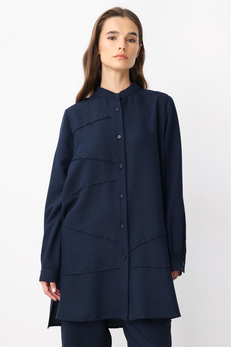 VYS Top en broek met ribbeldetails en zijdeachtige textuur - Marineblauw
