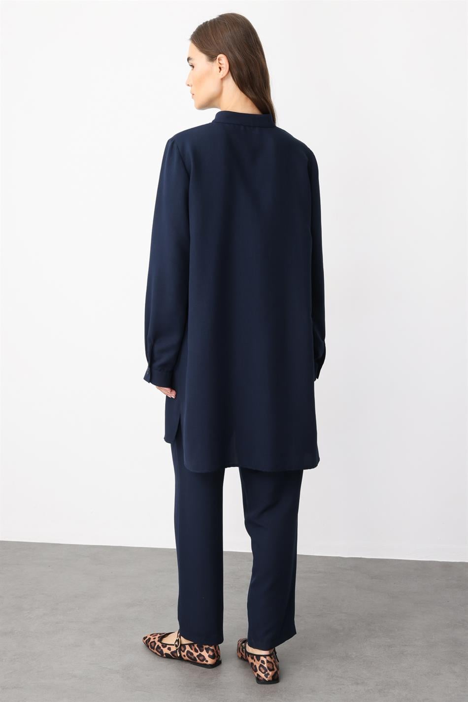 VYS Top en broek met ribbeldetails en zijdeachtige textuur - Marineblauw