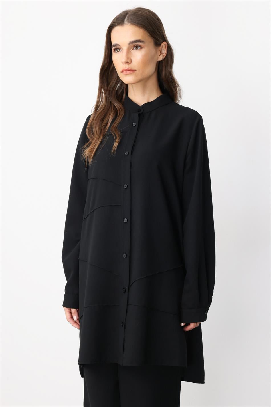 VYS Nervur Detaylı İpekçe Doku Alt ve Üst Kombin Takım-Siyah