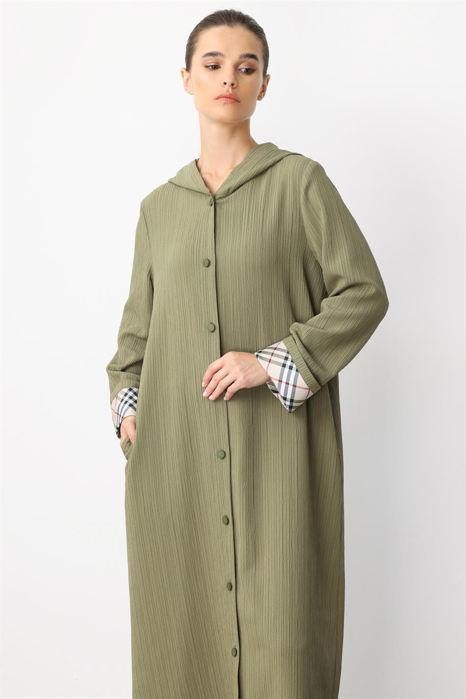 X Garni Sport Dünner, leichter, speziell strukturierter, zeitloser Abaya-Mantel - Khaki