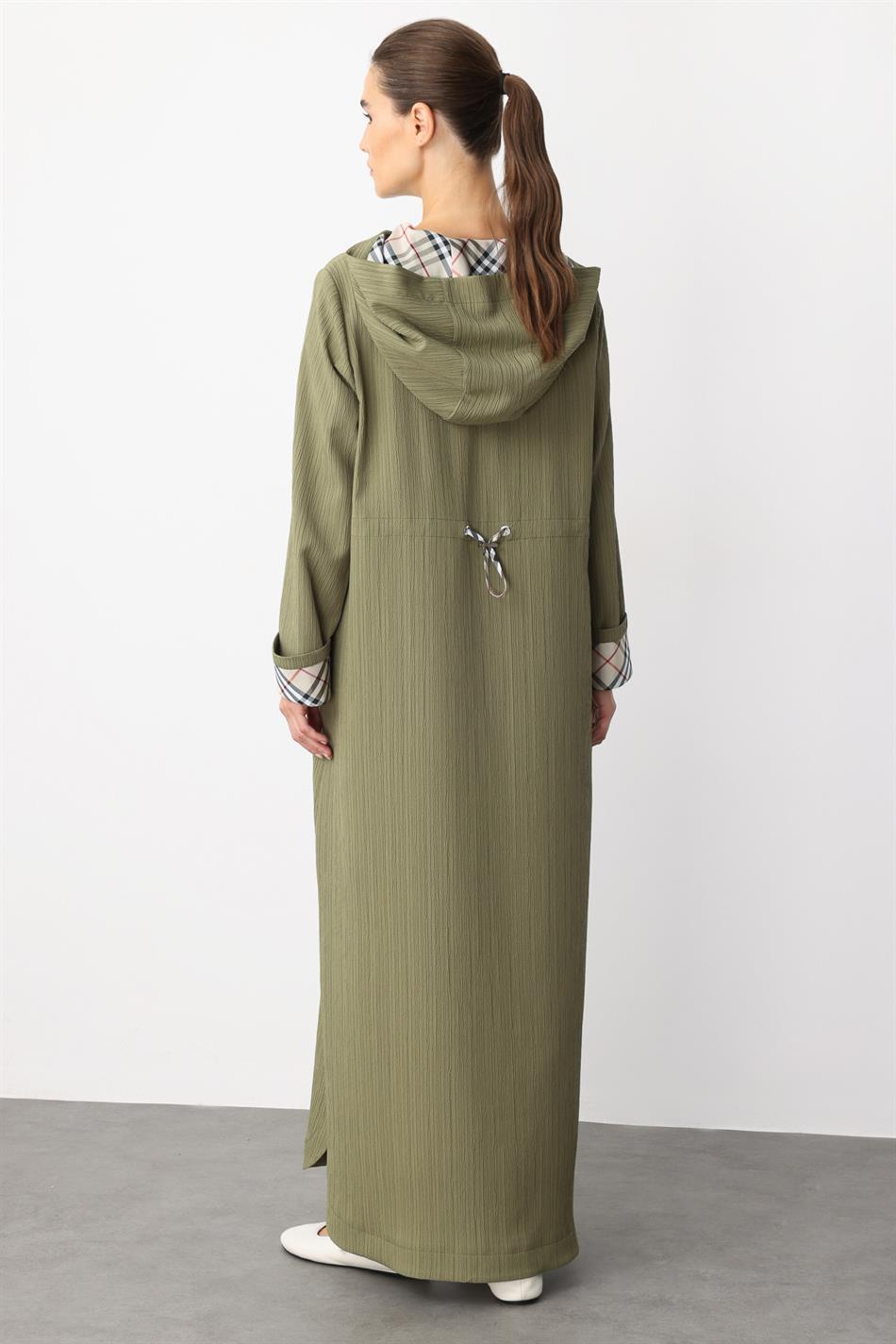 X Garni Sport Dünner, leichter, speziell strukturierter, zeitloser Abaya-Mantel - Khaki
