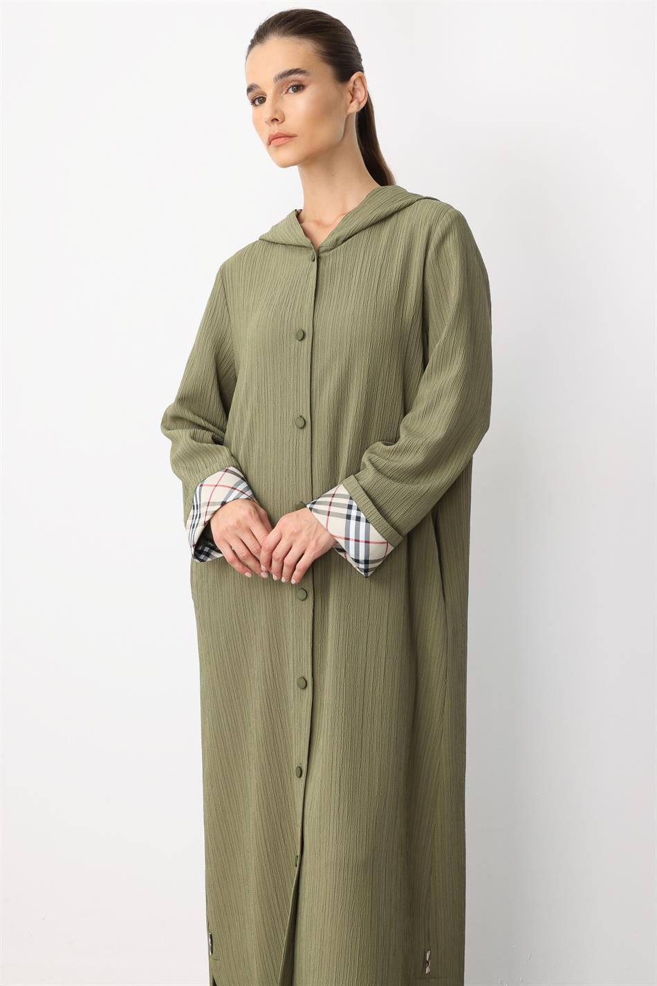 X Garni Sport Dünner, leichter, speziell strukturierter, zeitloser Abaya-Mantel - Khaki
