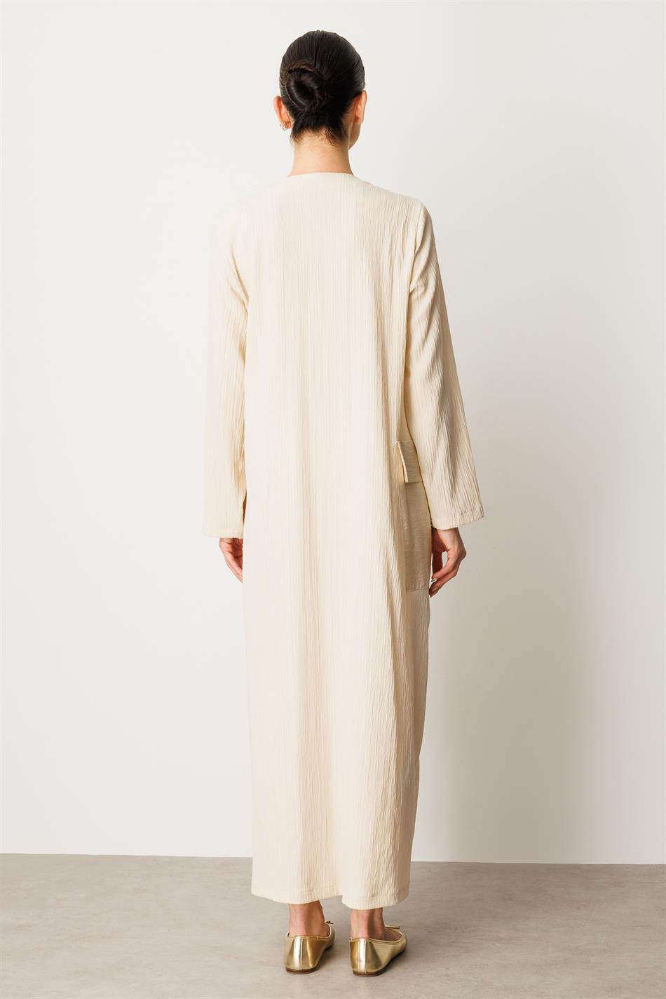 X Design Maßgeschneiderte, gewebte, zeitlose Abaya in voller Länge – Beige