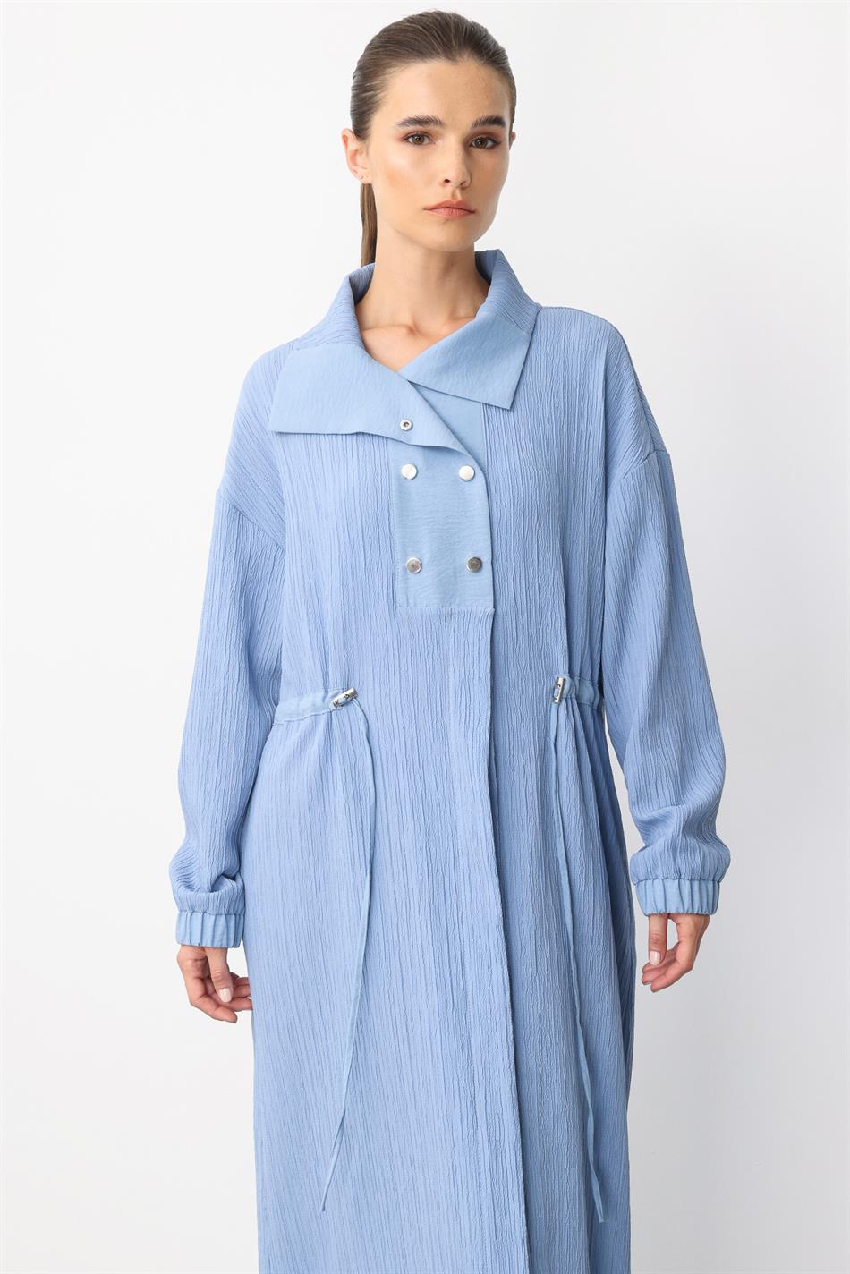 Y-Yakalı Ply-Cupra Ətraflı İdman Donu/Palto/Abaya - Indigo