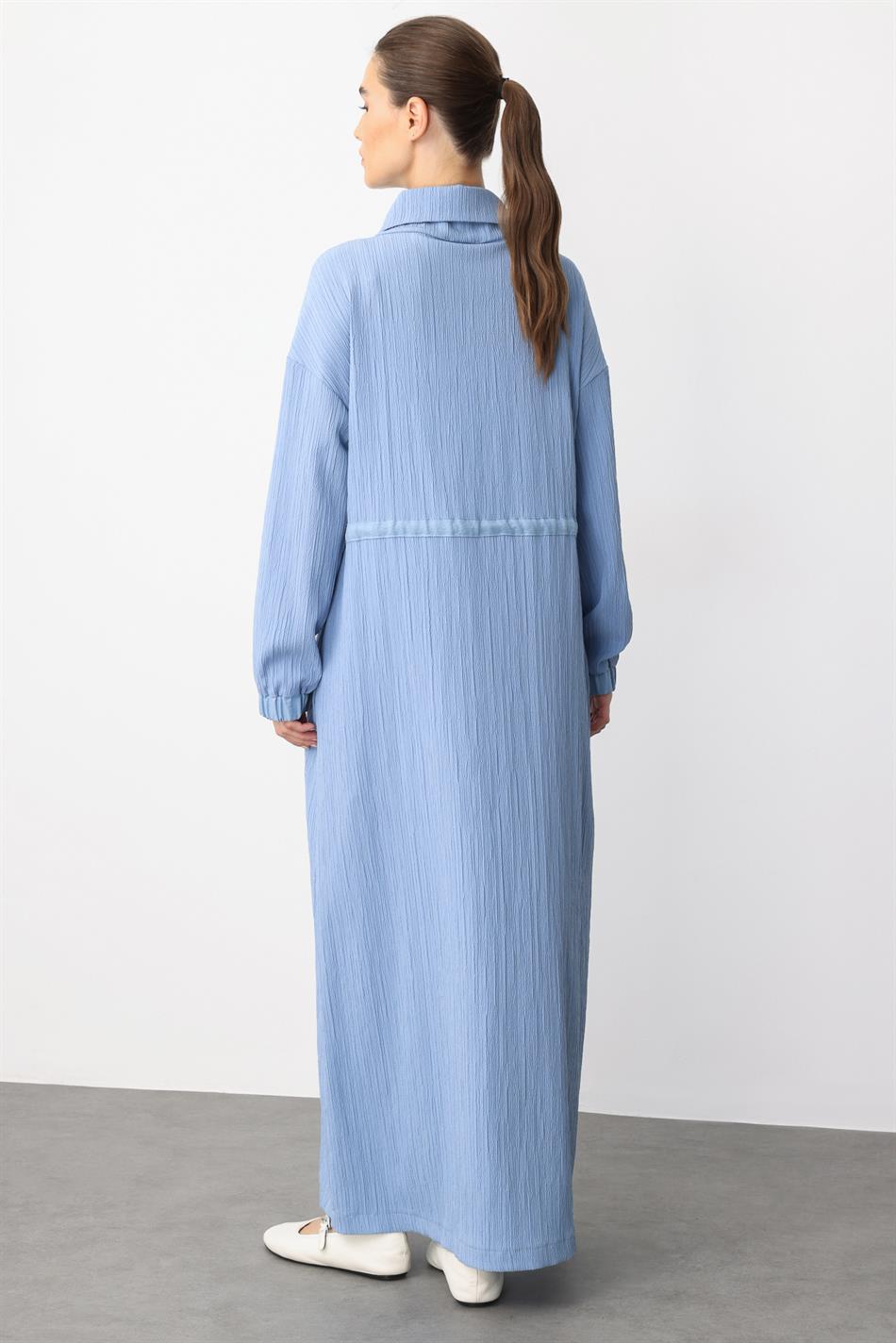 Y-Yakalı Ply-Cupra Ətraflı İdman Donu/Palto/Abaya - Indigo