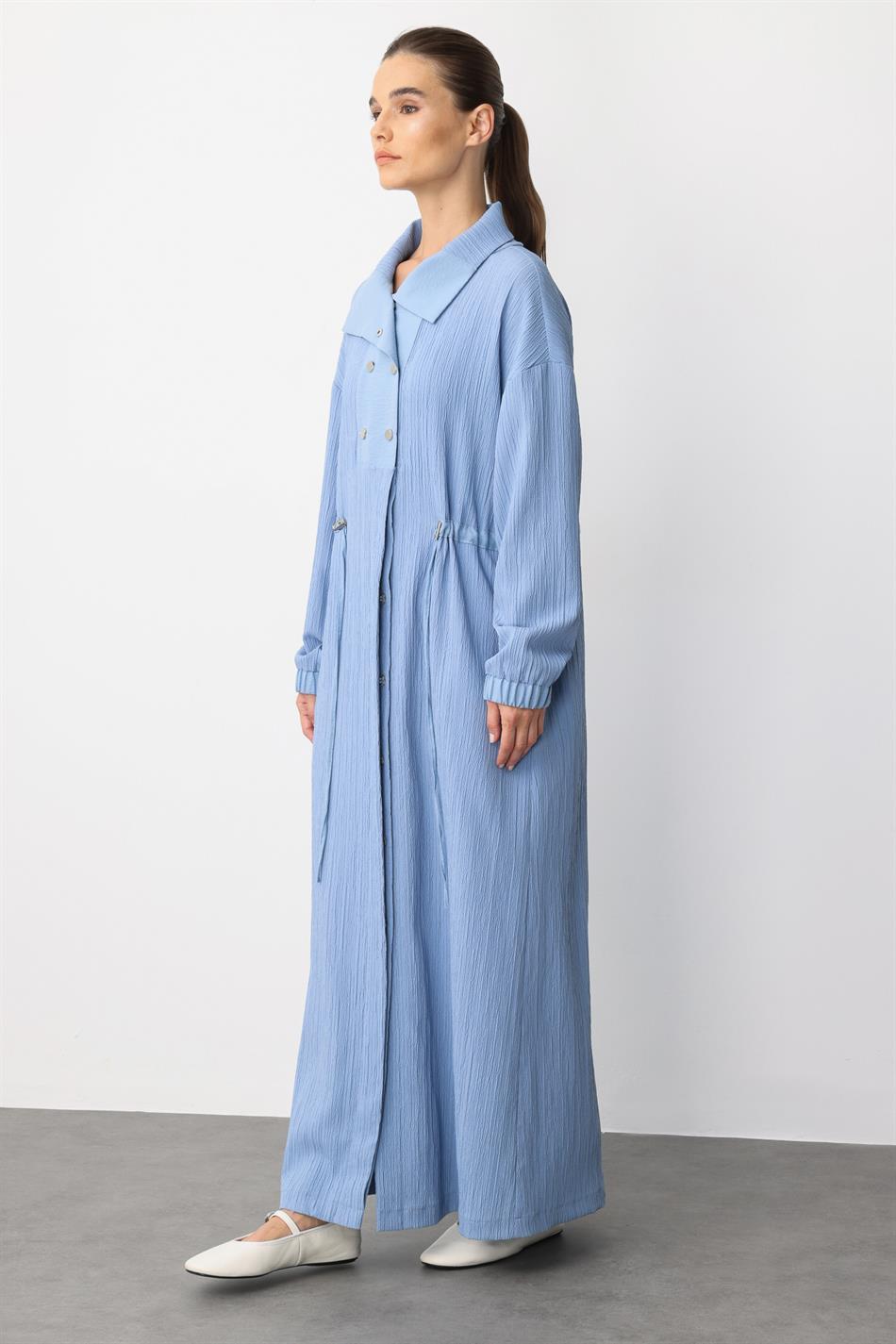 Y-Yakalı Ply-Cupra Ətraflı İdman Donu/Palto/Abaya - Indigo