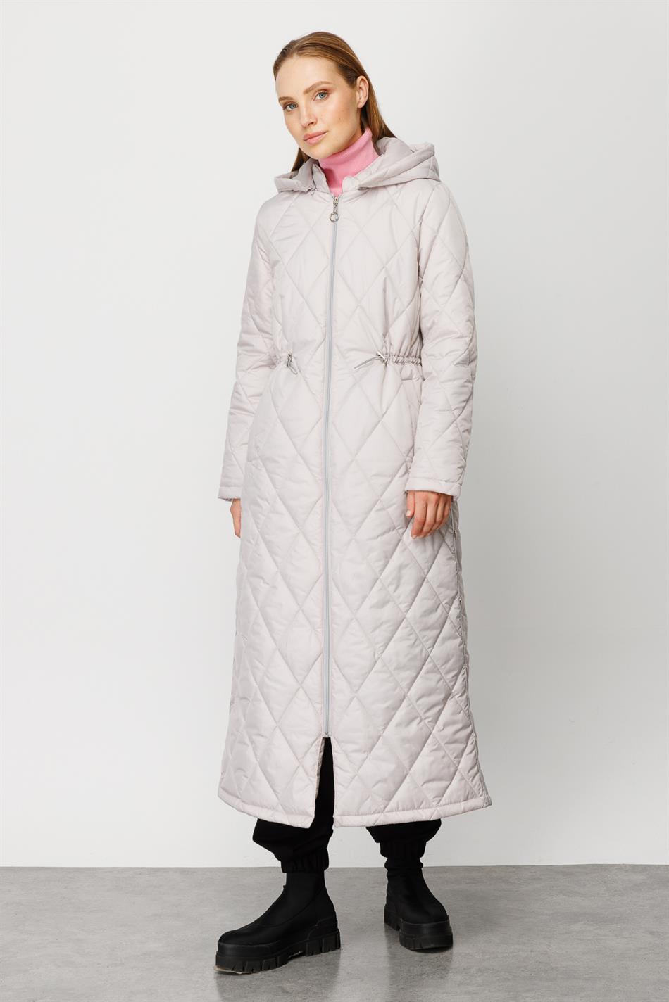 Extra Sport Quilted Coat with Side Stripe and Accessory Details - Silver