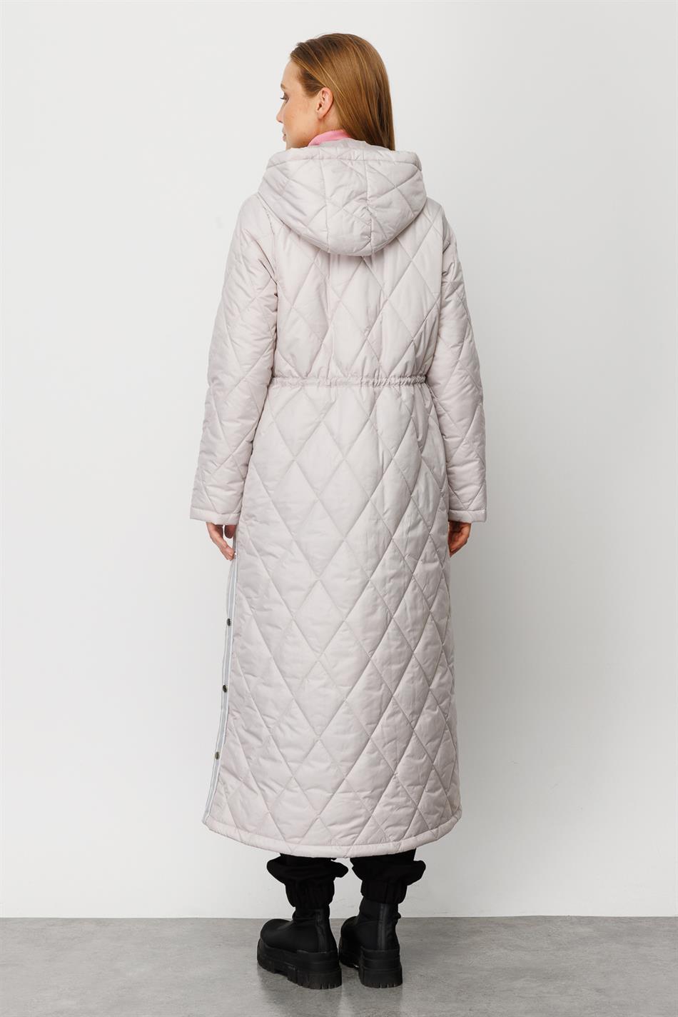 Extra Sport Quilted Coat with Side Stripe and Accessory Details - Silver