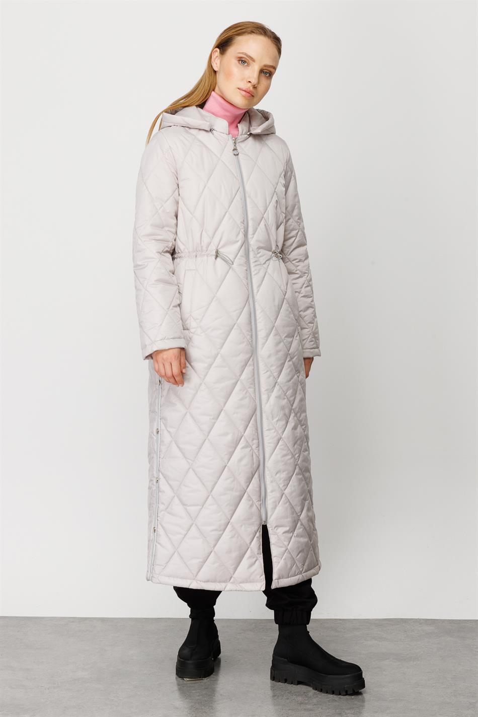 Extra Sport Quilted Coat with Side Stripe and Accessory Details - Silver