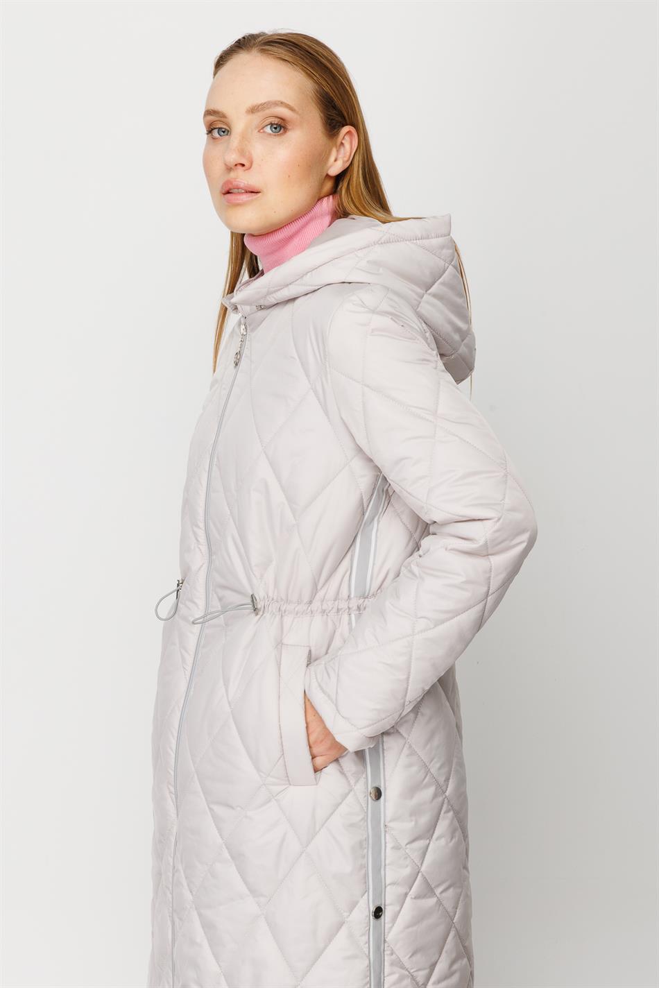 Extra Sport Quilted Coat with Side Stripe and Accessory Details - Silver