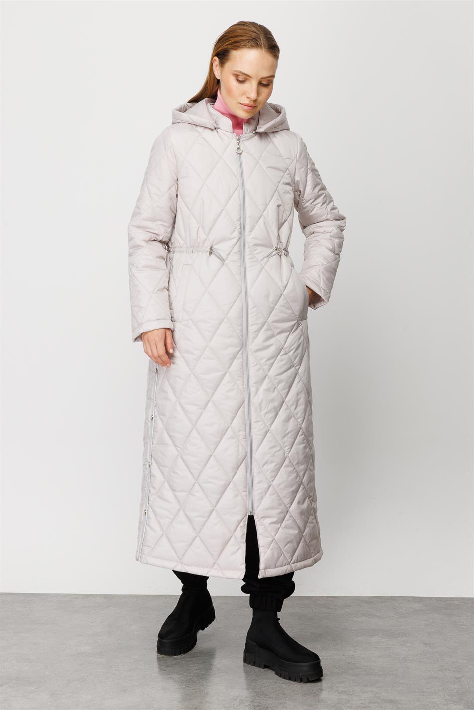 Extra Sport Quilted Coat with Side Stripe and Accessory Details - Silver