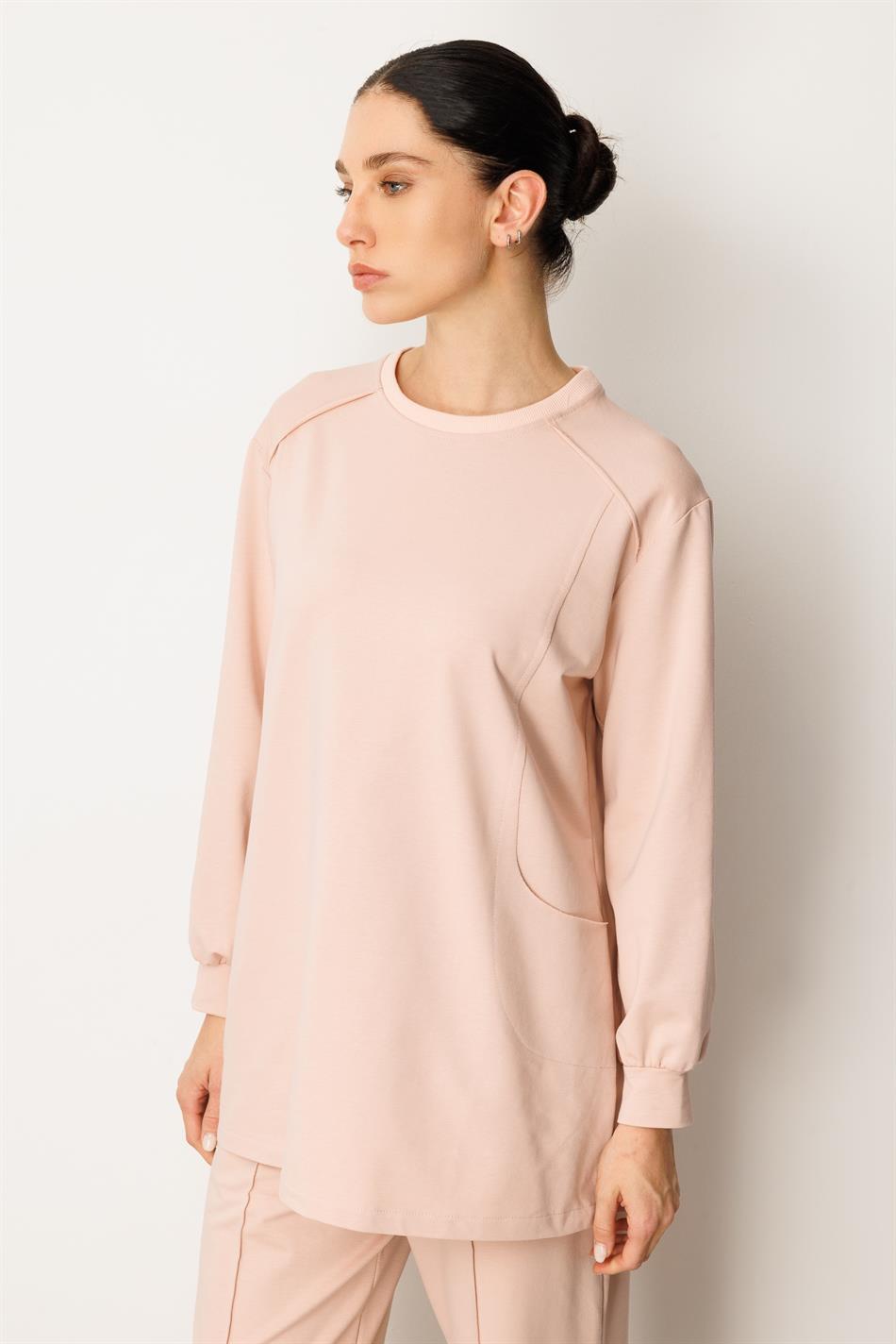 Heupbedekkende broek en tuniekset van heerlijk zacht katoen met verfijnde stiksels - Poederroze