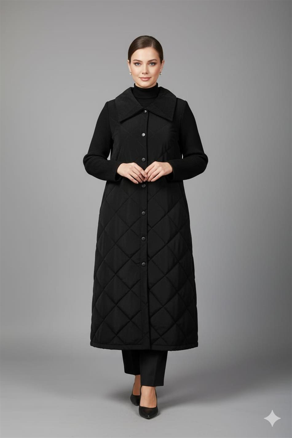 Yüksek Yün İçerikli Kol ve Yan Detaylı Soft Dolgulu Spor Zamansız Manto Kaban-Siyah