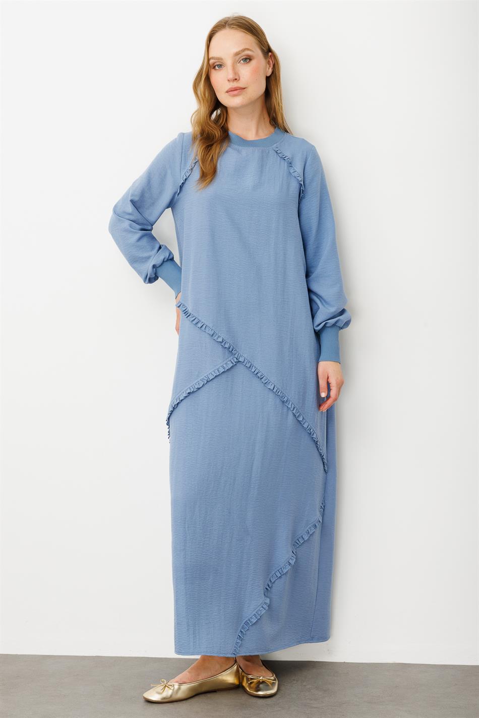 Structuur en een zachte weefsel ipekce ribanali speciale jurk in schitterend detail-Blauw