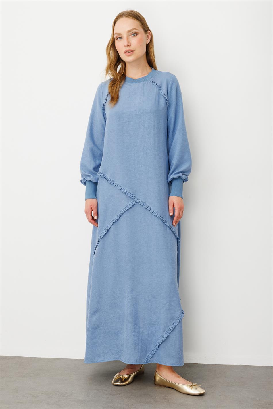 Structuur en een zachte weefsel ipekce ribanali speciale jurk in schitterend detail-Blauw