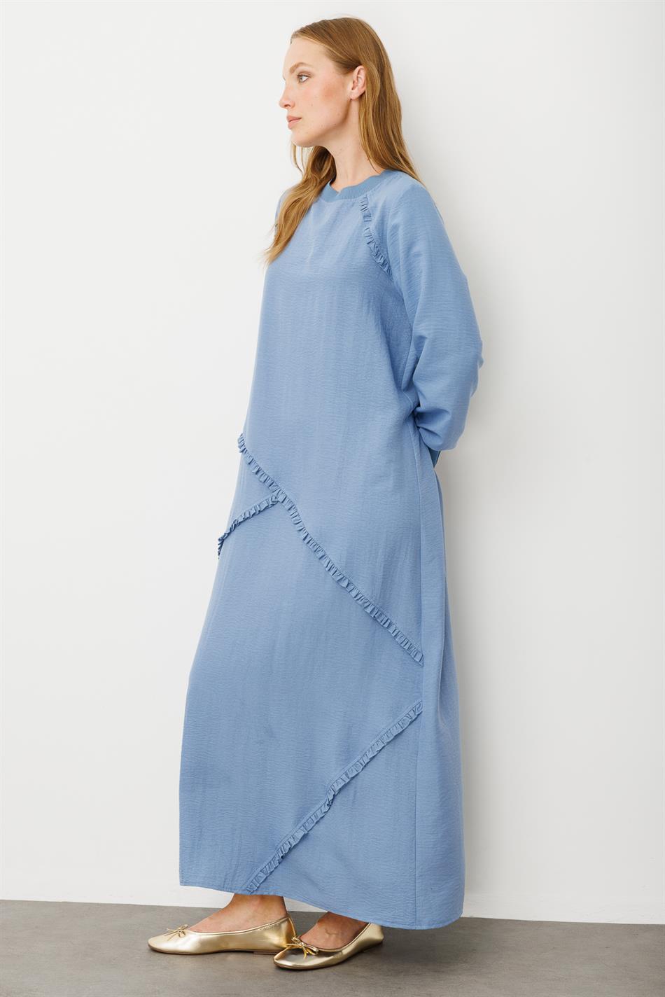 Structuur en een zachte weefsel ipekce ribanali speciale jurk in schitterend detail-Blauw