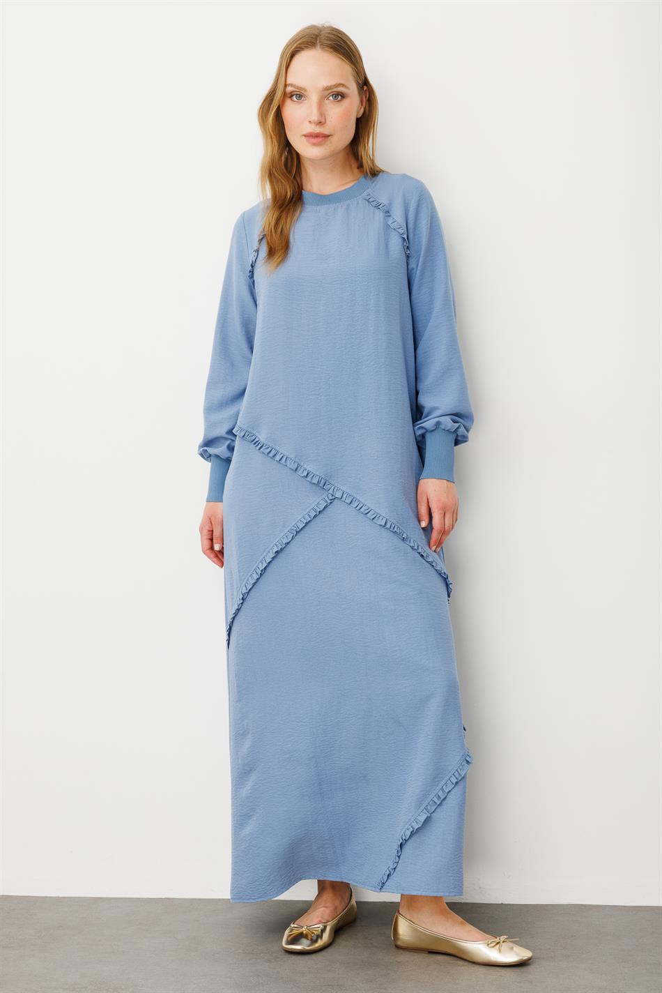 Structuur en een zachte weefsel ipekce ribanali speciale jurk in schitterend detail-Blauw