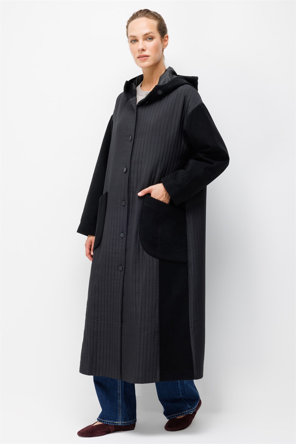 Jas/jack van speciaal polyviscose met wollen textuur en Ray Jacquard voering - Zwart