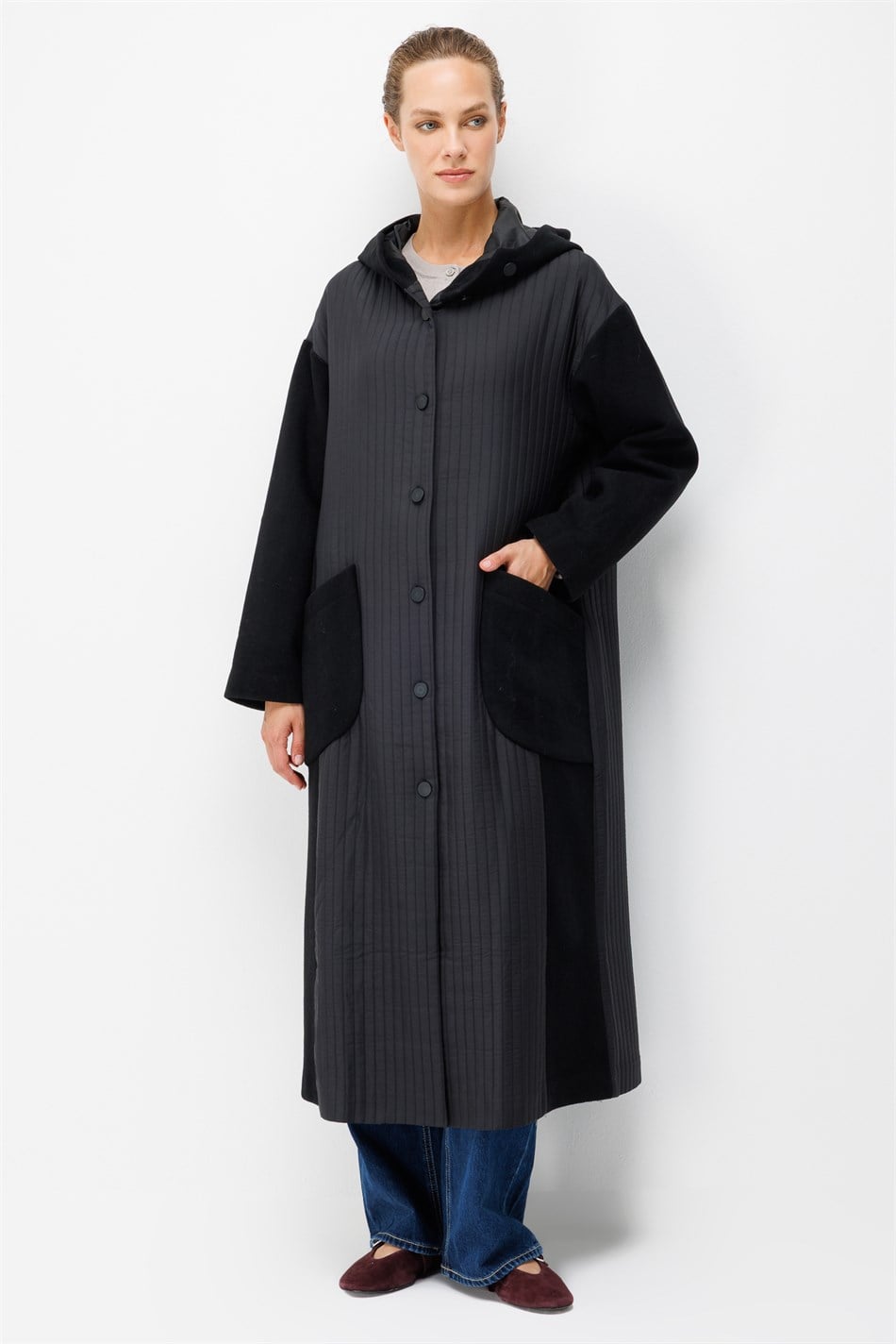 Jas/jack van speciaal polyviscose met wollen textuur en Ray Jacquard voering - Zwart