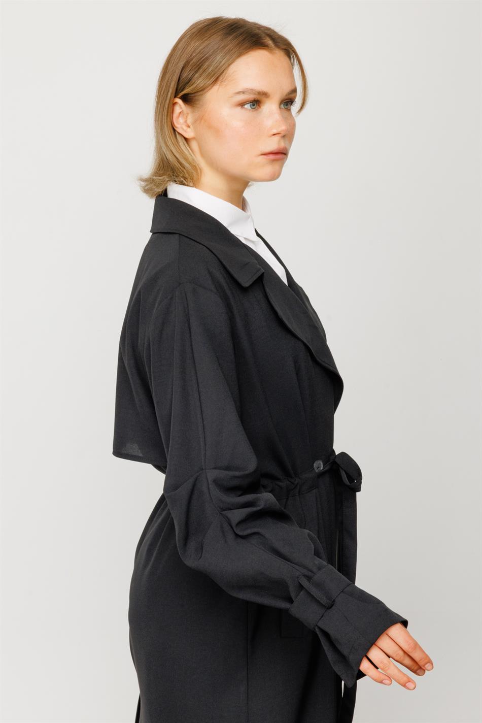 Zamansız Trench Kap-Siyah