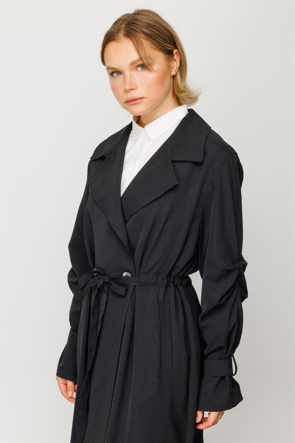 Zamansız Trench Kap-Siyah