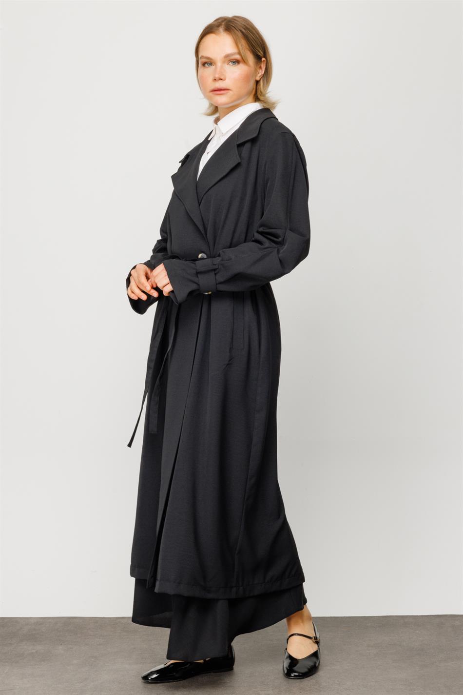 Zamansız Trench Kap-Siyah