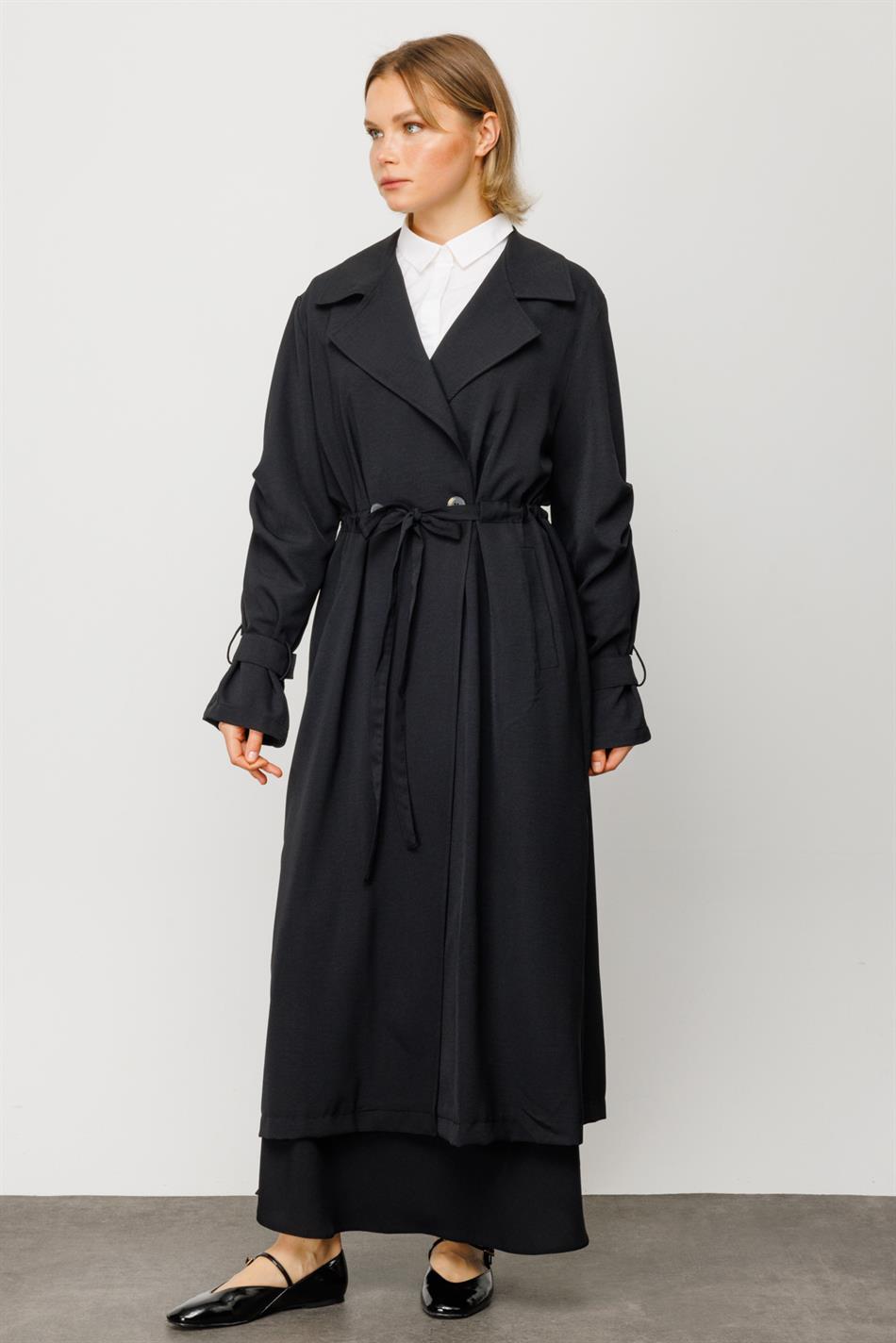 Zamansız Trench Kap-Siyah