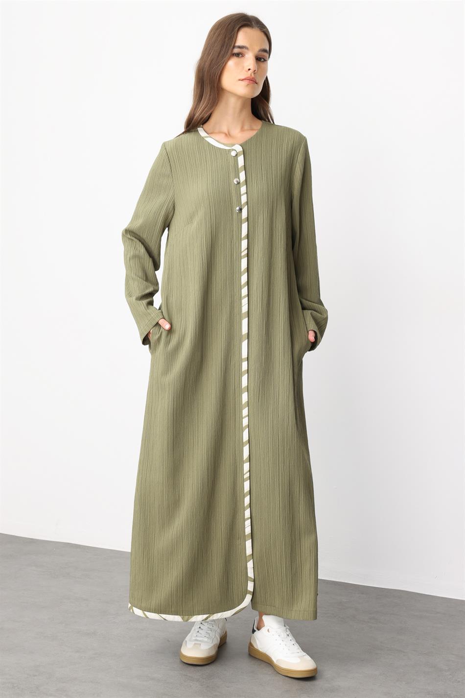 Mantel aus speziellem Webstoff mit Zebramuster - Abaya - Khaki