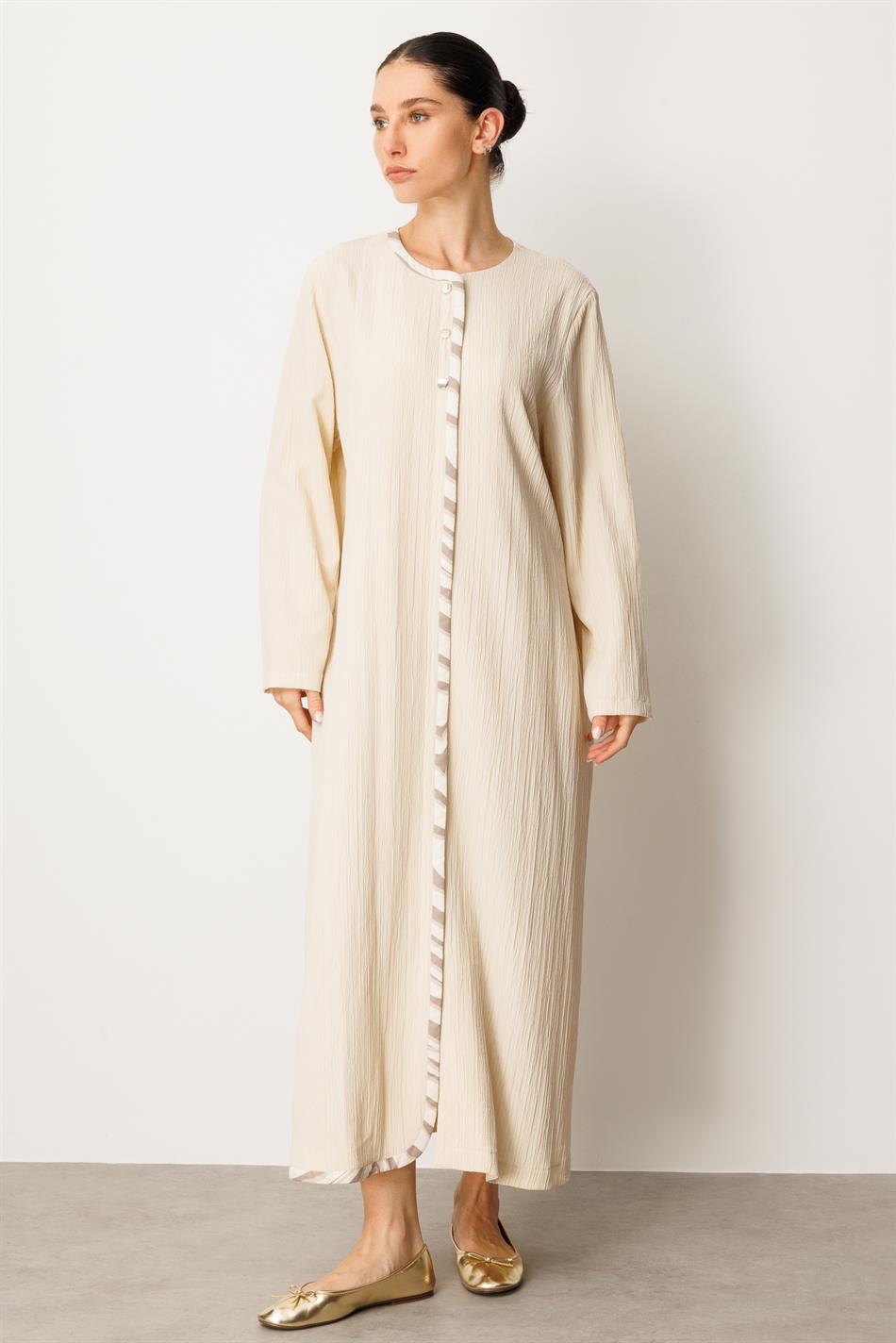 Jas - Abaya - Beige, geweven stof met zebraprint