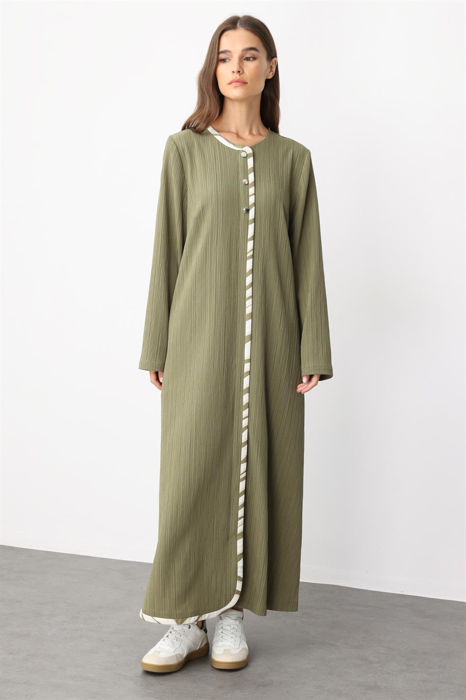 Mantel aus speziellem Webstoff mit Zebramuster - Abaya - Khaki