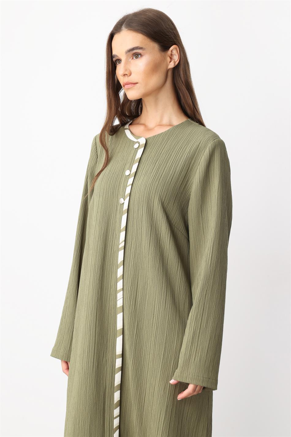 Mantel aus speziellem Webstoff mit Zebramuster - Abaya - Khaki