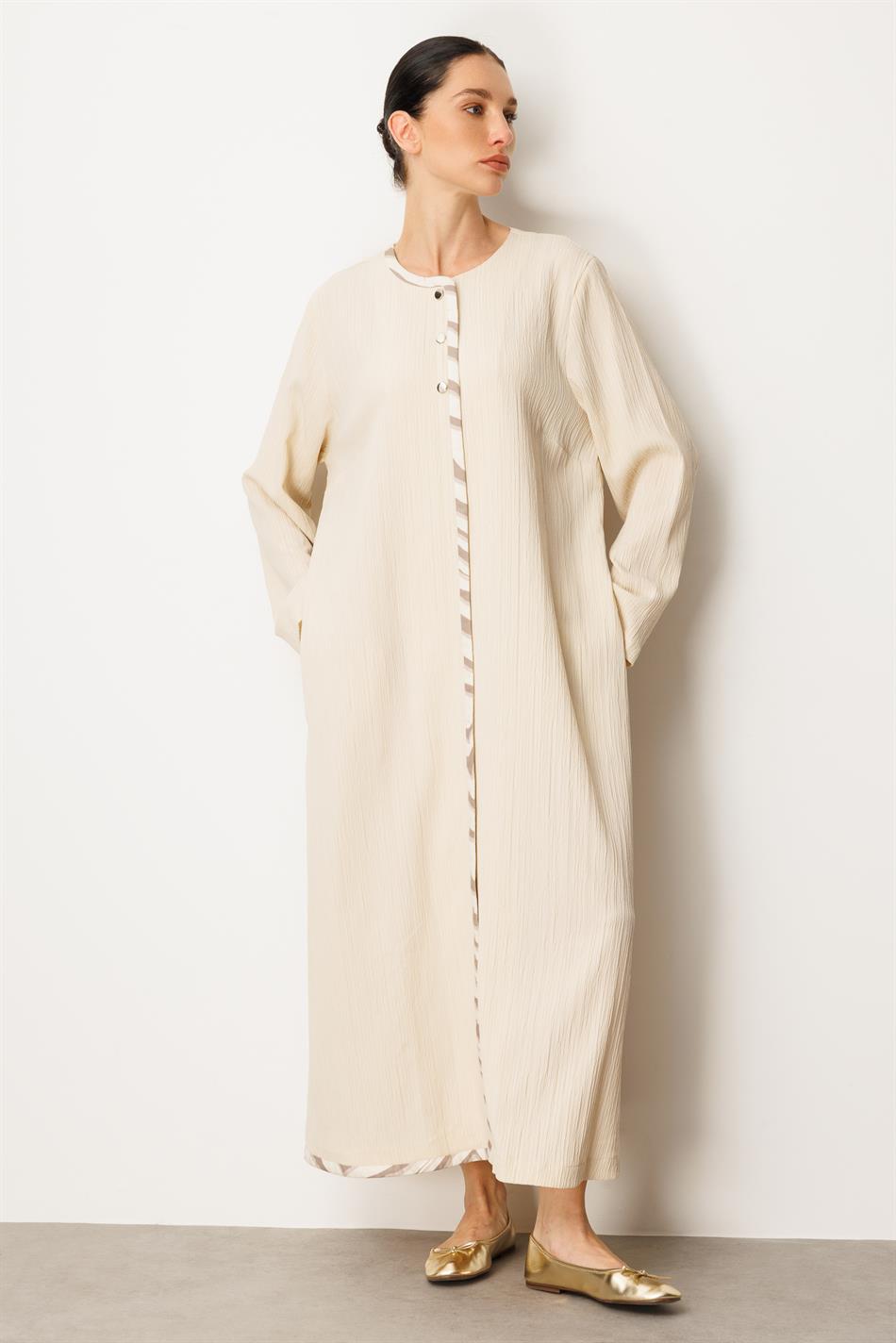 Jas - Abaya - Beige, geweven stof met zebraprint