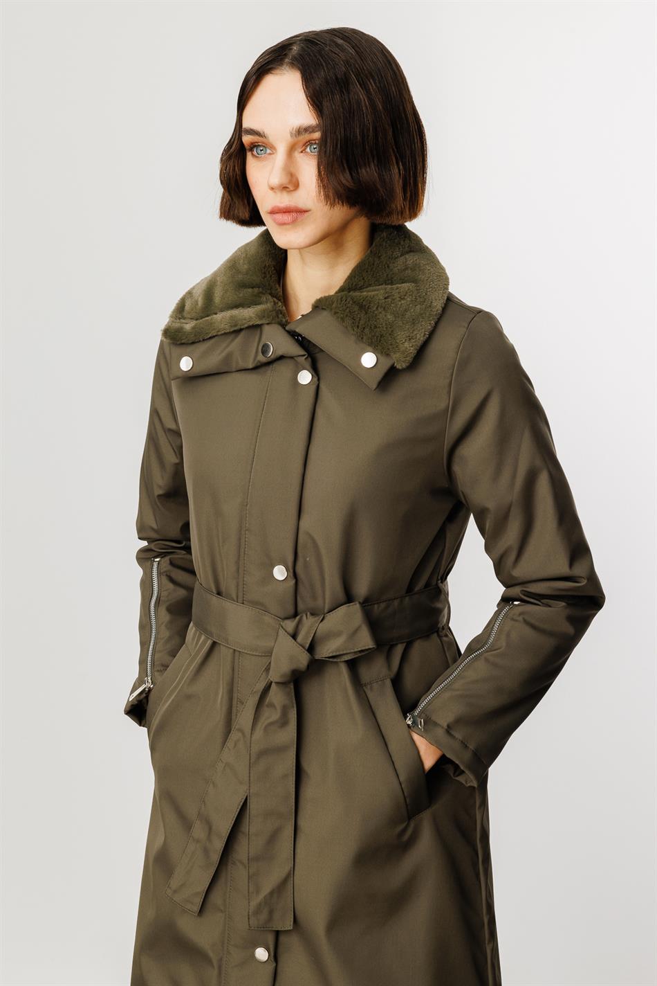 Zippy Timeless Sporty Padded Coat with Trim - Khaki
