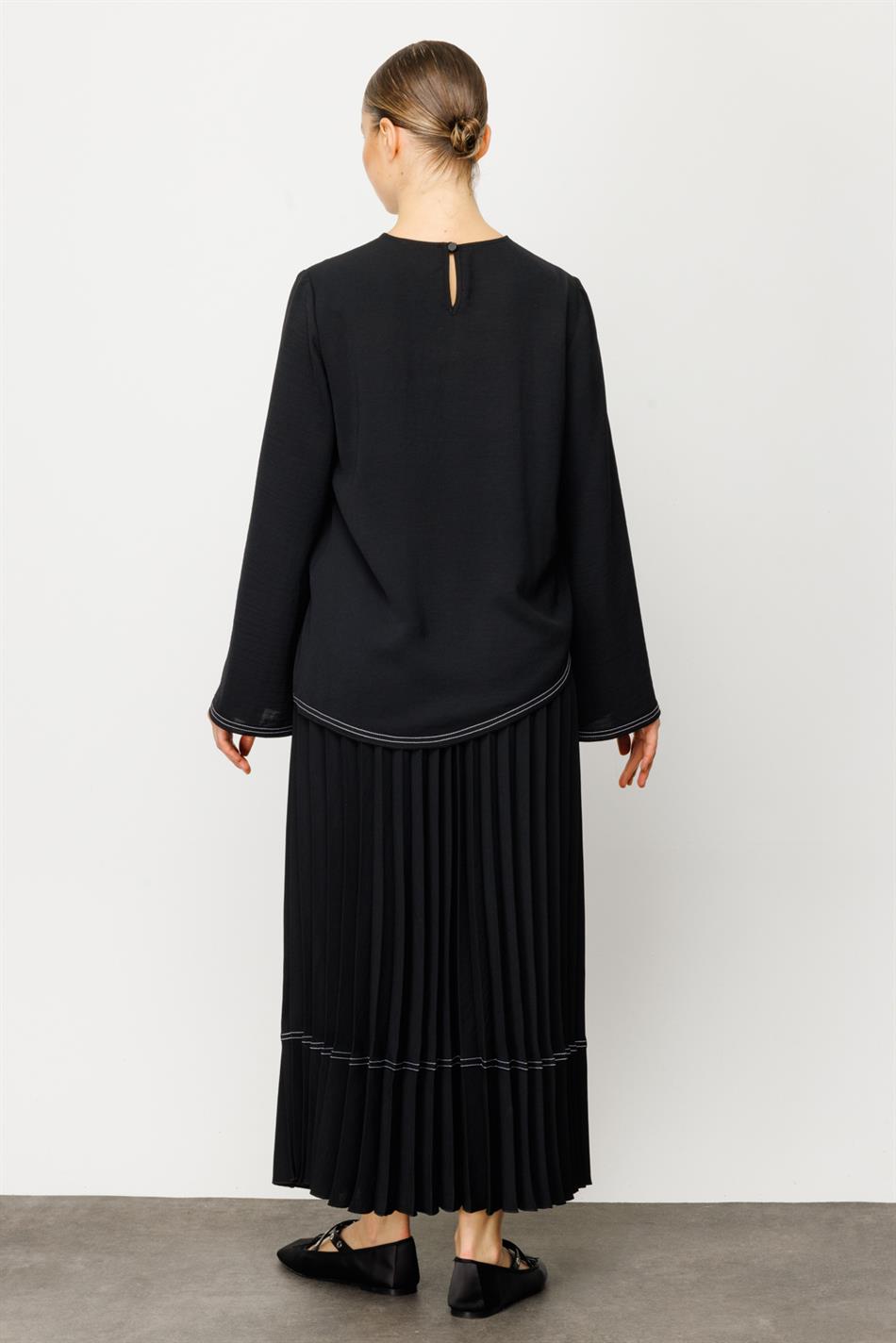 ZR Design Pleated Set Xüsusi toxunmuş sərt qırışlar Nəfəs ala bilən idman dəsti-Qara