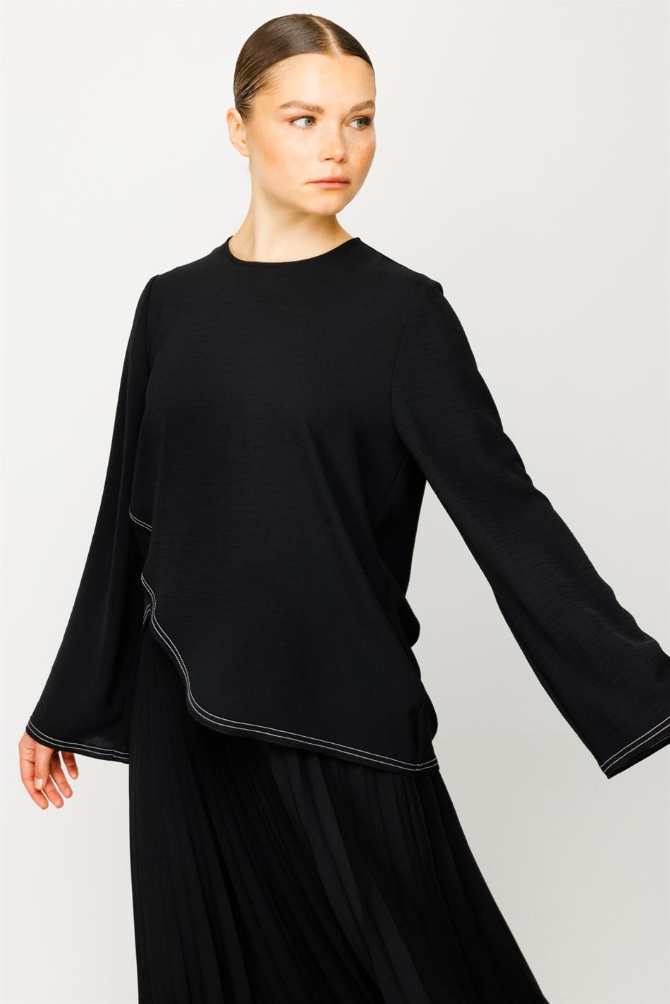 ZR Design Pleated Set Xüsusi toxunmuş sərt qırışlar Nəfəs ala bilən idman dəsti-Qara