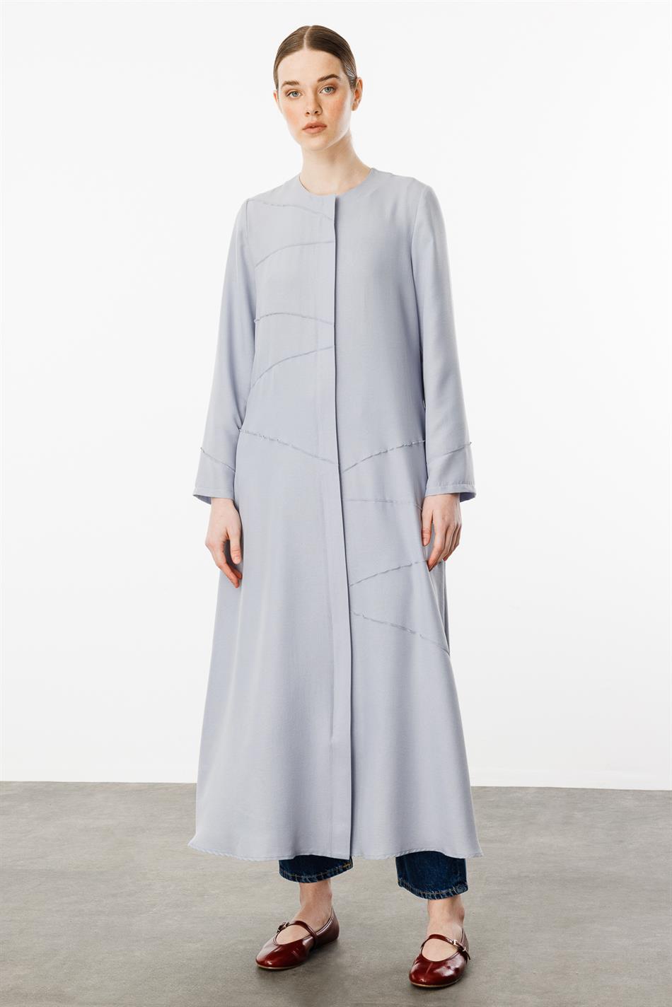 ZV Nervur Aller Dikiş Detaylı İpekçe Doku Zamansız Spor Kap/ Ferace-Gri