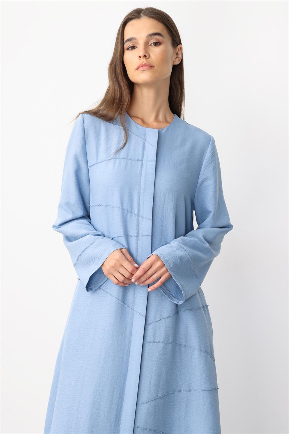 ZV Nervur Aller Dikiş Detaylı İpekçe Doku Zamansız Spor Kap/ Ferace-Mavi